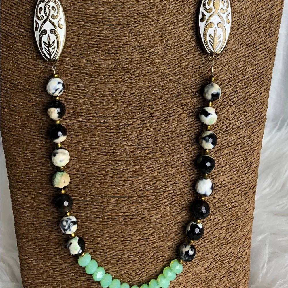 Art glass and‎ metal bead brass chain necklace